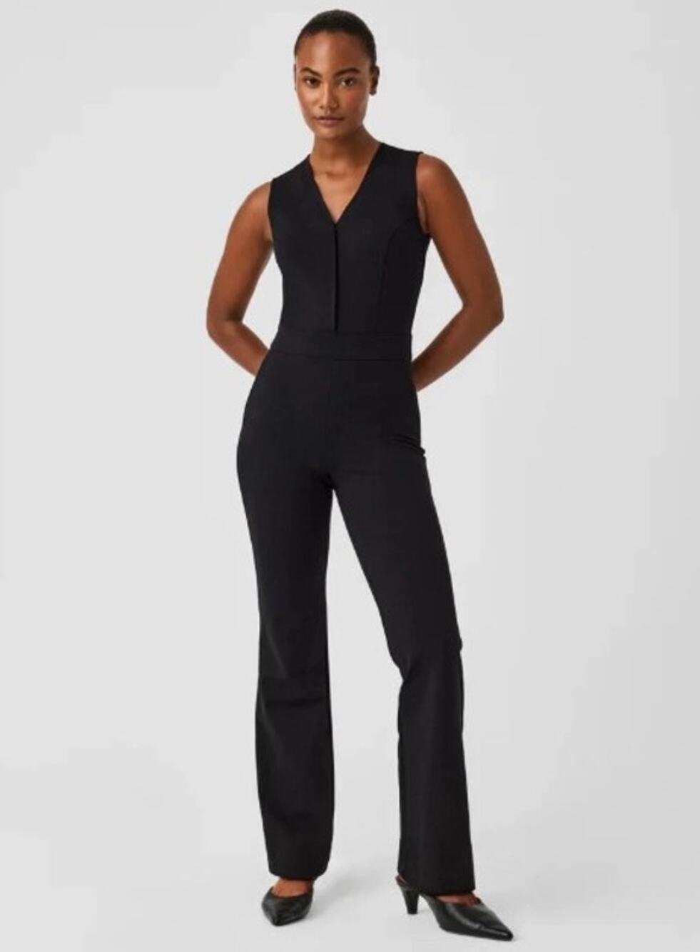 Spanx Perfect Sleeveless Jumpsuit Black 2X  Flare Leg